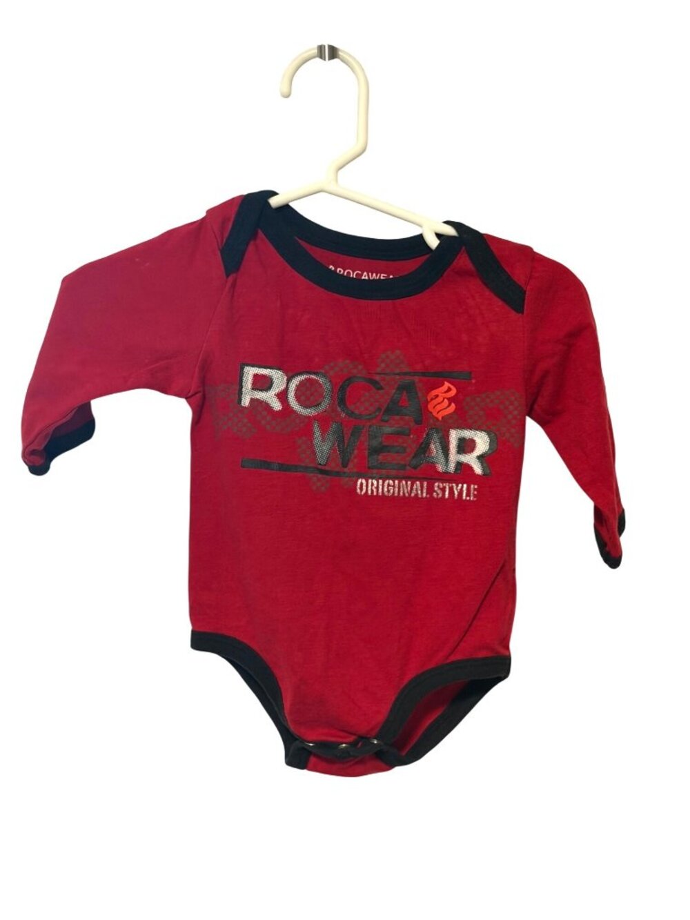 Roca Wear Rocawear Boys Infant baby 3 6 month Red Black Long Sleeve 1 Piece Body